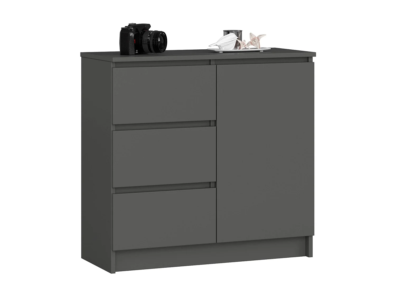 Komoda AKORD JERRY Grafit Szary 80 cm 1 drzwi 3 szuflady kolor Grafit Szary mat 2 półki 80x35x77 cm 1953147 - obrazek 1