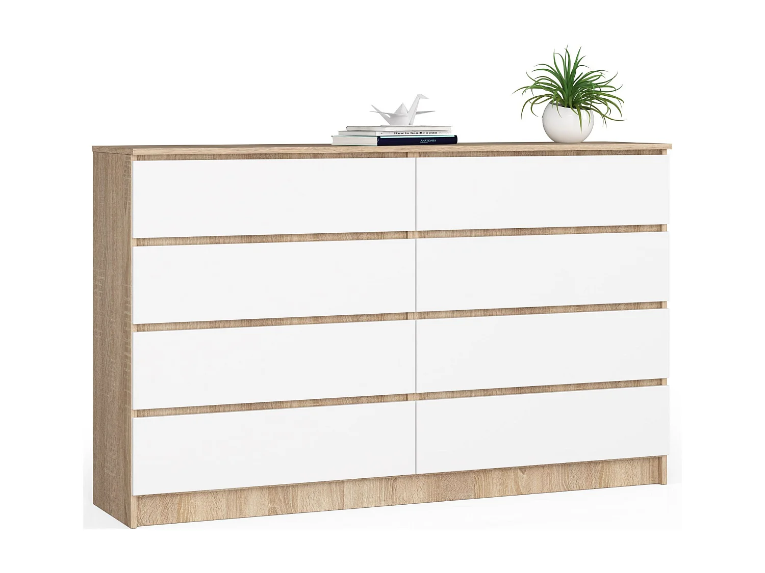 Komoda AKORD K160 Dąb Sonoma 160 cm 8 szuflad kolor Biały mat 160x40x99 cm 1952993 - obrazek 1