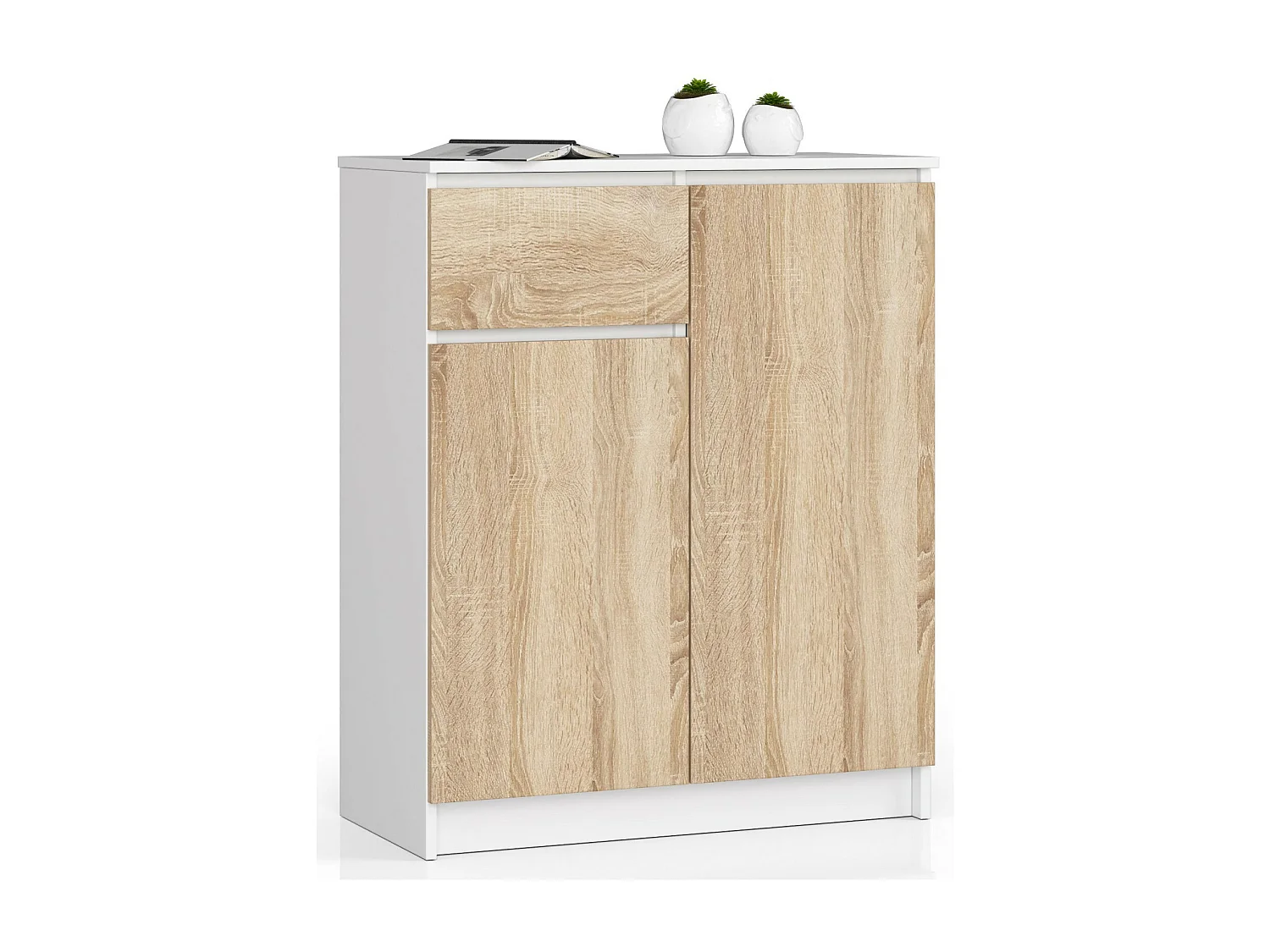 Komoda AKORD K80 Biała 80 cm 2 drzwi 1 szuflada kolor Dąb Sonoma mat 4 półki 80x40x99 cm 1952103 - obrazek 1
