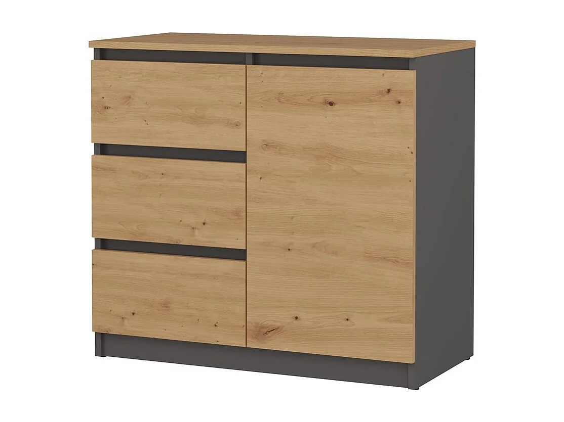 Komoda Malwa 1D3S | Antracyt-Dąb Artisan | 80x40x75 cm | 3 Szuflady, 1 Drzwi 4029758 - obrazek 1