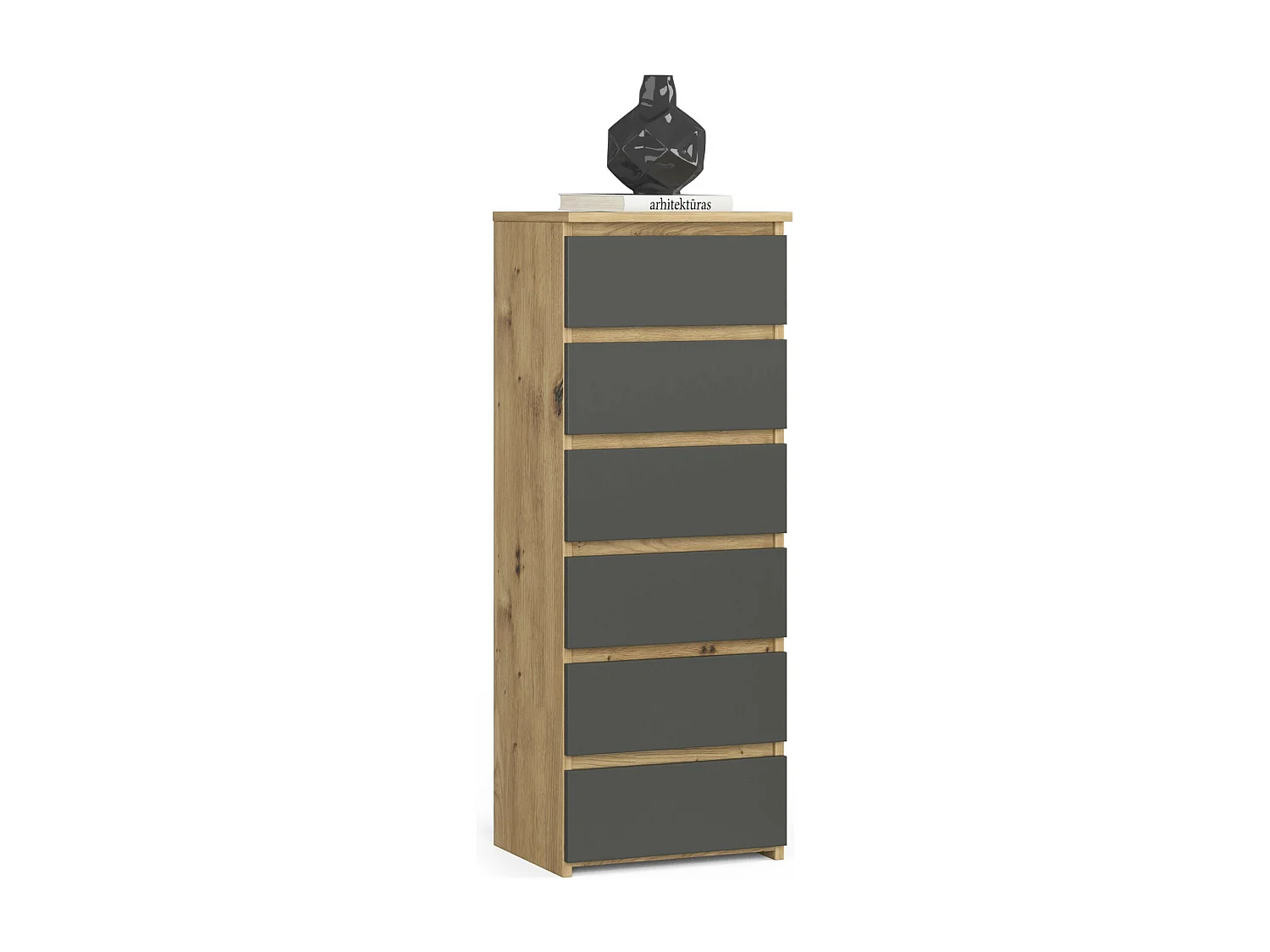 Komoda AKORD CL6 Dąb Artisan 40 cm 6 szuflad kolor Grafit Szary mat 40x35x109 cm 3146081 - obrazek 1