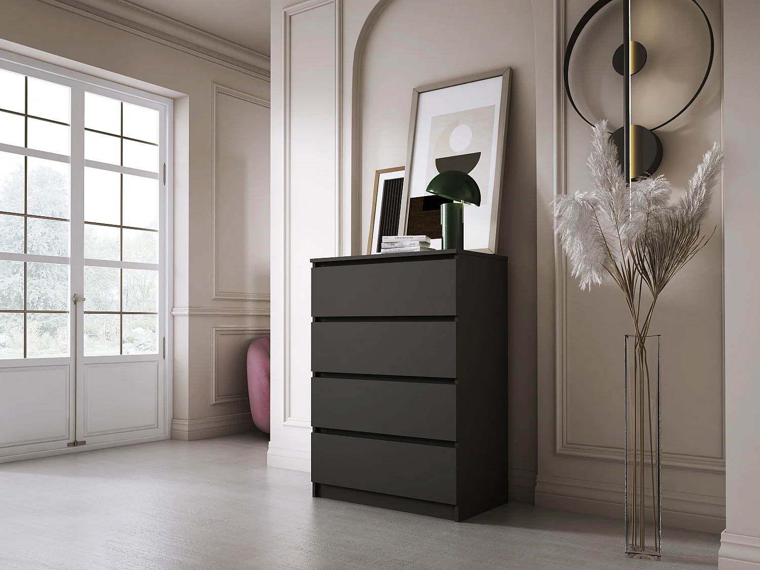 Komoda z 4 szufladami, czarny mat, 70 x 39 x 101 cm 4065752 - obrazek 1