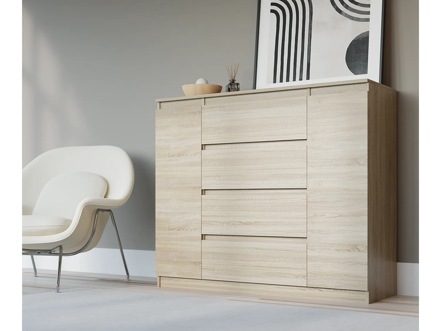 Komoda: Dąb Sonoma, 120 x 39 x 101 cm, 2 drzwi, 4 szuflady 4065765