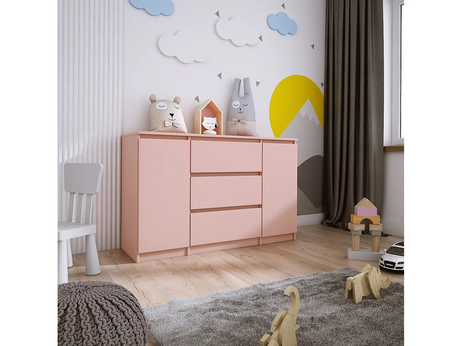 Komoda 2-drzwiowa z 3 szufladami, 120 x 78 x 39 cm, kolor: różowy 4065788