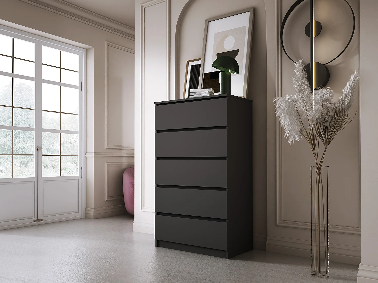 Komoda z 5 szufladami, czarna matowa, 70 x 39 x 125 cm 4065853 - obrazek 1