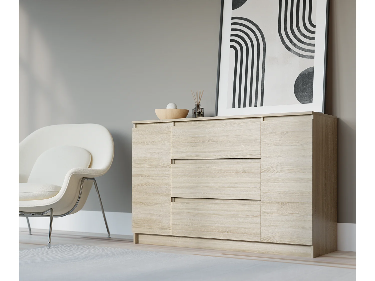 Komoda: dąb sonoma, 120 x 39 x 78 cm, 2 drzwi, 3 szuflady 4065877