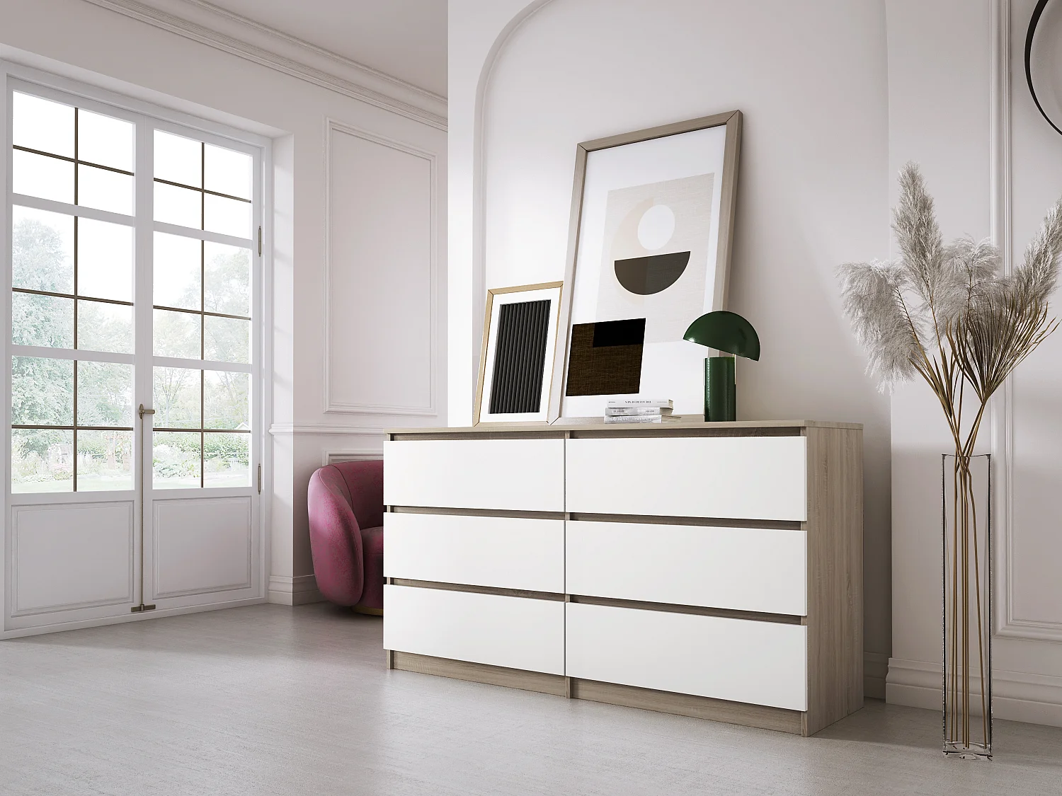Komoda z 6 szufladami: dąb sonoma / biały mat, 138 x 39 x 79 cm 4065895 - obrazek 1