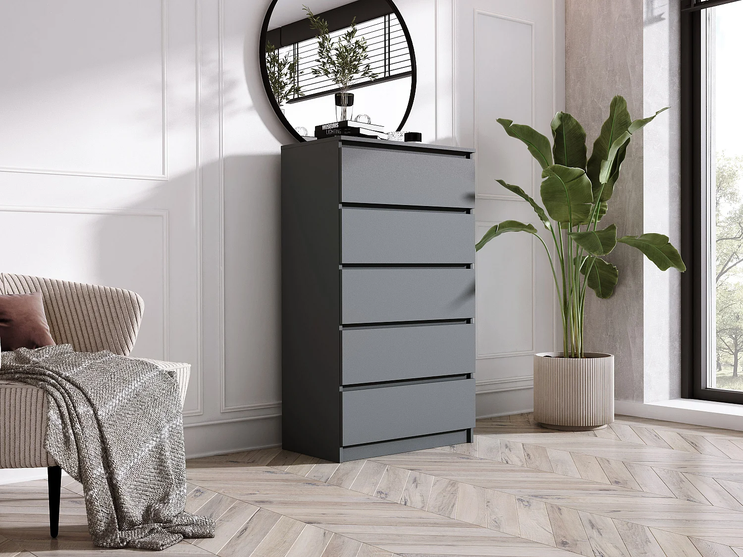 Komoda z 5 szufladami, antracyt, 70 x 39 x 125 cm 4065995 - obrazek 1