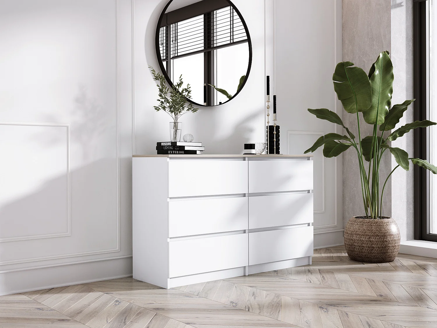 Komoda z 6 szufladami: biały matowy / dąb sonoma TOP, 120 x 39 x 79 cm 4066004 - obrazek 1