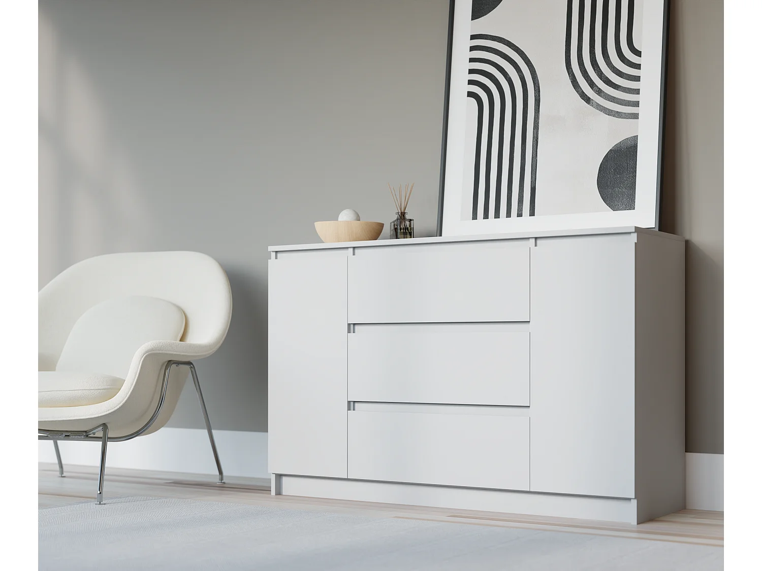 Komoda: Biała Matowa, 120 x 39 x 78 cm, 2 drzwi, 3 szuflady 4066014