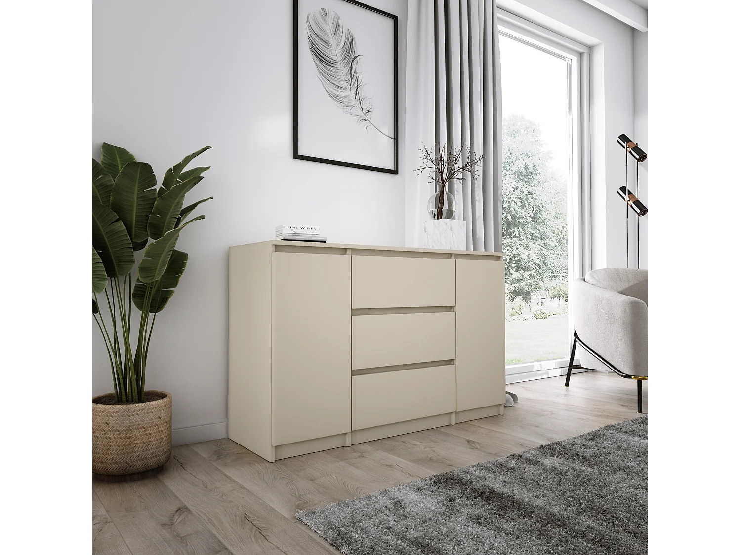 Komoda 2-drzwiowa z 3 szufladami, 120 x 78 x 39 cm, kolor: Beżowy 4066052