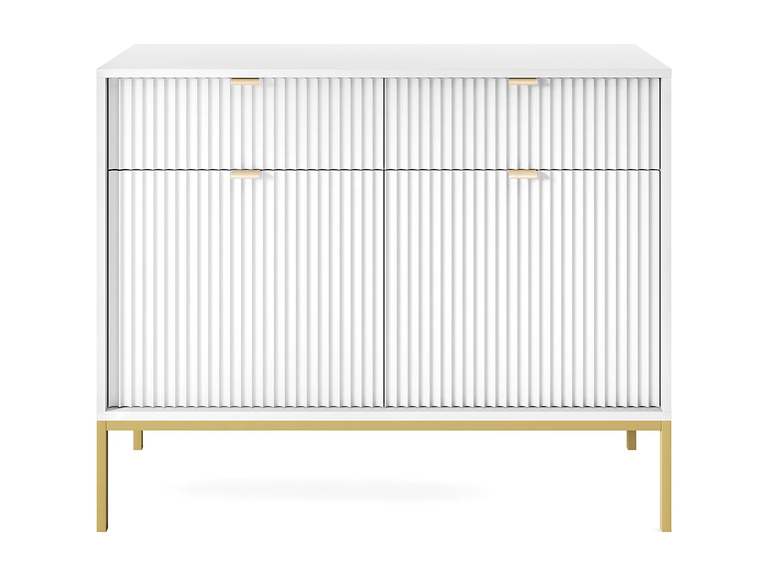Komoda: 2 szuflady, 2 drzwi, biała, złota, 104 x 83 x 39 cm, złote uchwyty 4065737