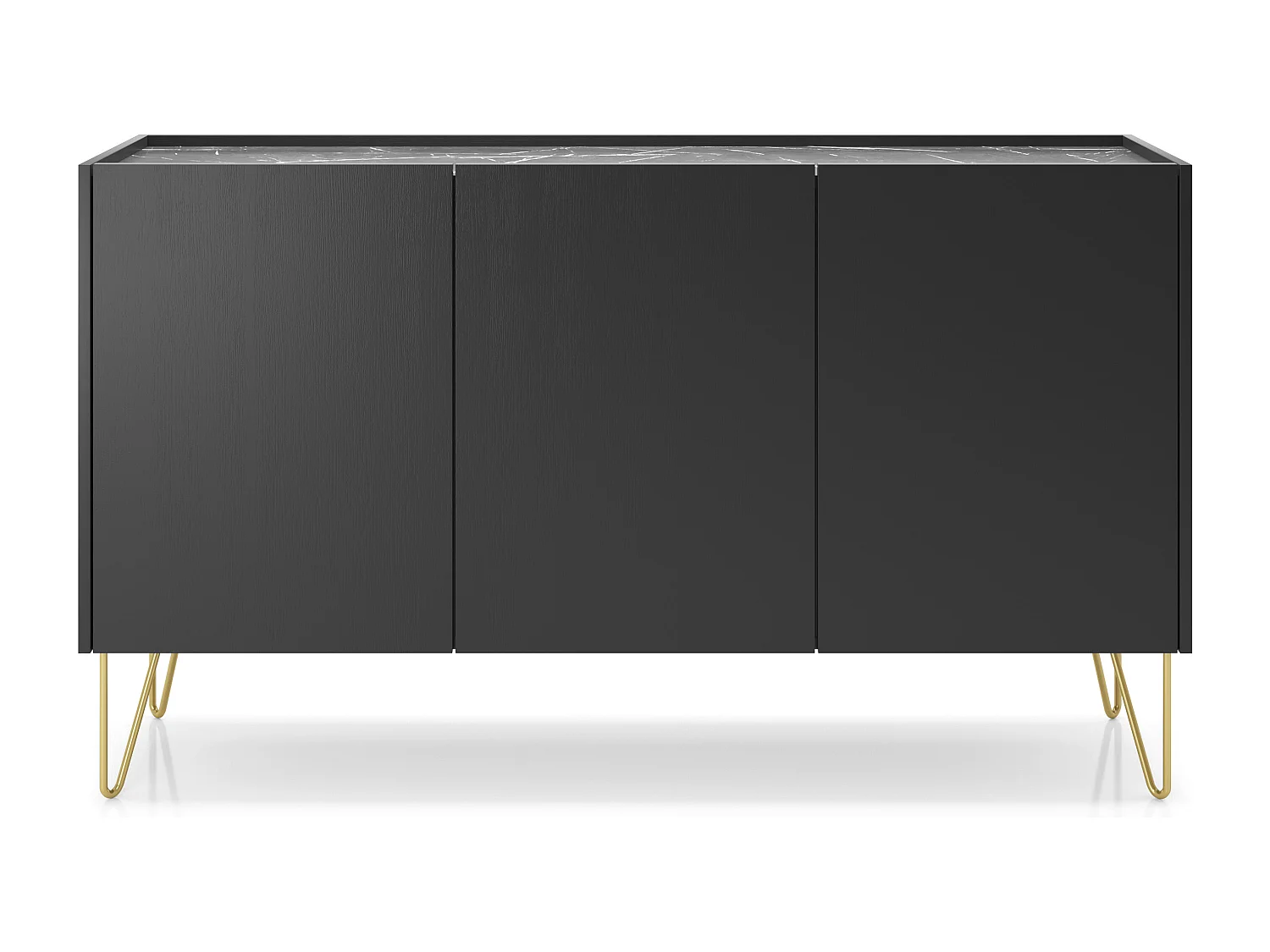 Komoda: 3 drzwi, 6 półek, grafitowo-czarny / czarny marmur, 144 cm x 83 cm x 37 cm 4065779 - obrazek 1