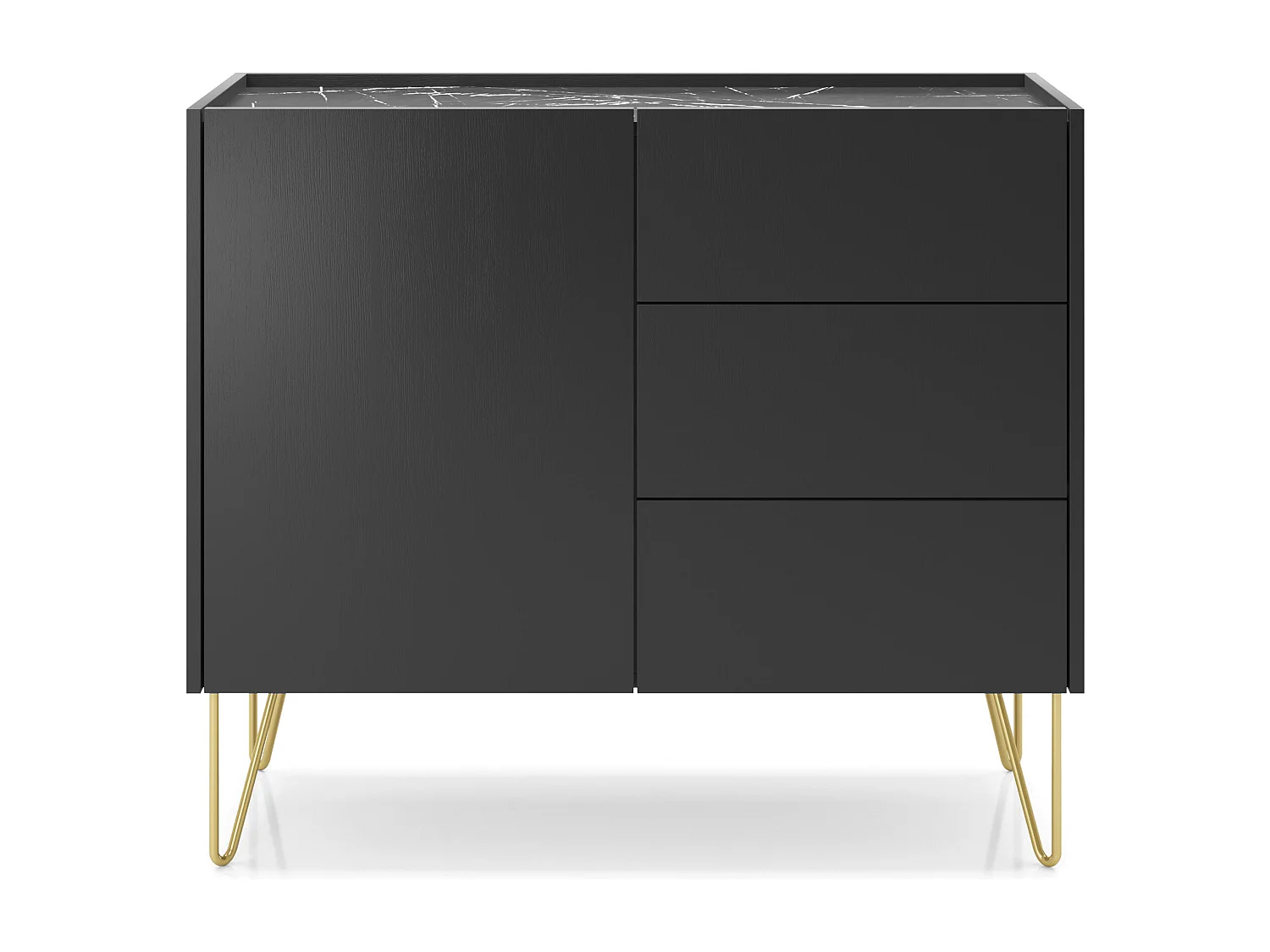Komoda: 3 szuflady, 1 drzwi, 2 półki, grafitowo-czarny / czarny marmur, 97 x 83 x 37 cm 4065963 - obrazek 1