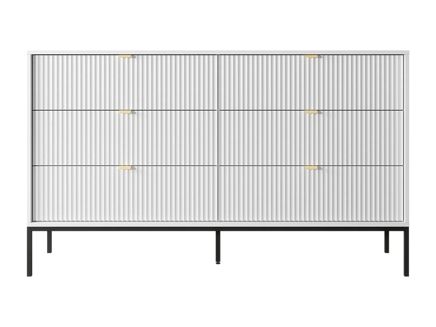 Komoda: 6 szuflad, biała, czarne nogi, 154 x 39 x 83 cm, złote uchwyty 4066060 - obrazek 1