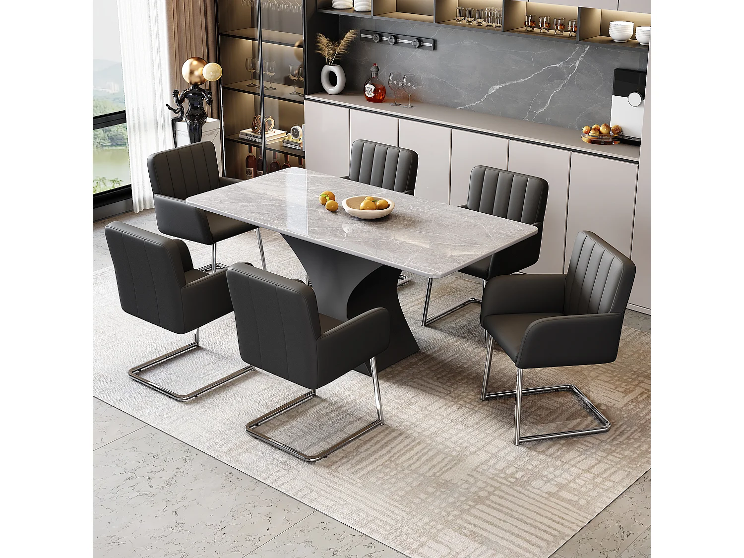 Komplet 6 krzeseł - 86 x 50 x 46 cm - fotel tapicerowany z metalowymi nogami - do sypialni i biura - ekoskóra - czarny 4069912 - obrazek 1