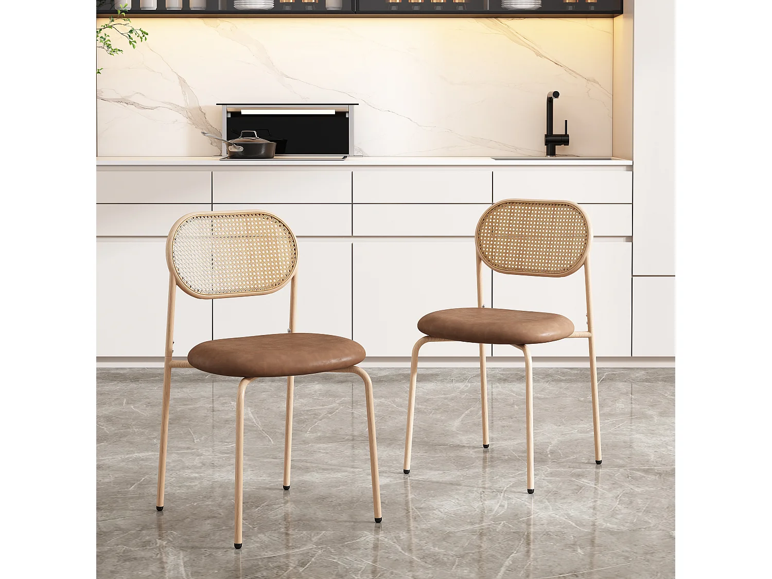 Komplet 2 krzeseł welurowych - 80 x 48 x 46 cm - z czterema metalowymi nogami - krzesło do sypialni rattanowe - brązowe 4069945 - obrazek 1