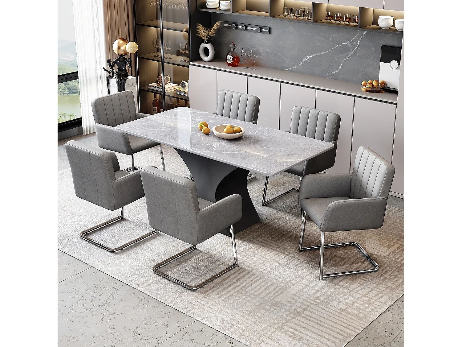 Zestaw 6 krzeseł - 86 x 50 x 46 cm - fotel tapicerowany z metalowymi nogami - do sypialni i biura - ekoskóra - szary 4069967 - obrazek 1
