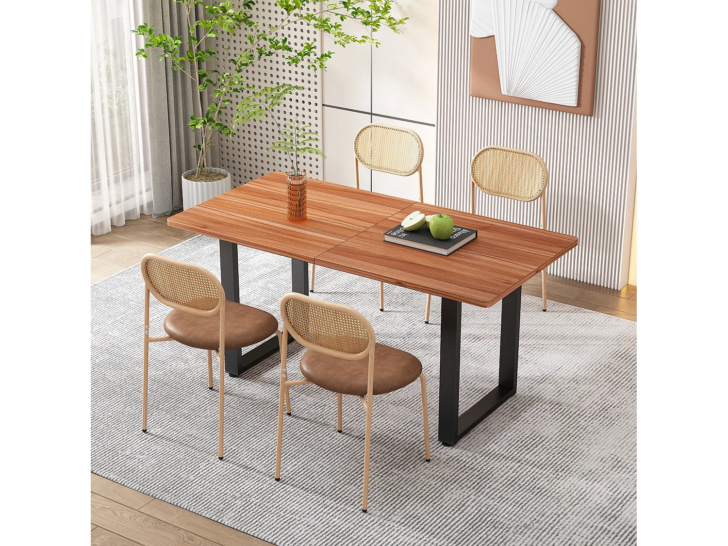 Komplet 4 krzeseł welurowych - 80 x 48 x 46 cm - z czterema metalowymi nogami - krzesło do sypialni rattanowe - brązowe 4070003 - obrazek 1