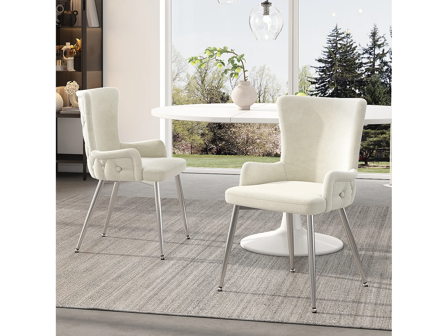 Komplet 2 luksusowych krzeseł welurowych - 85 x 47 x 49 cm - z czterema srebrnymi metalowymi nogami - beżowy 4070045 - obrazek 1