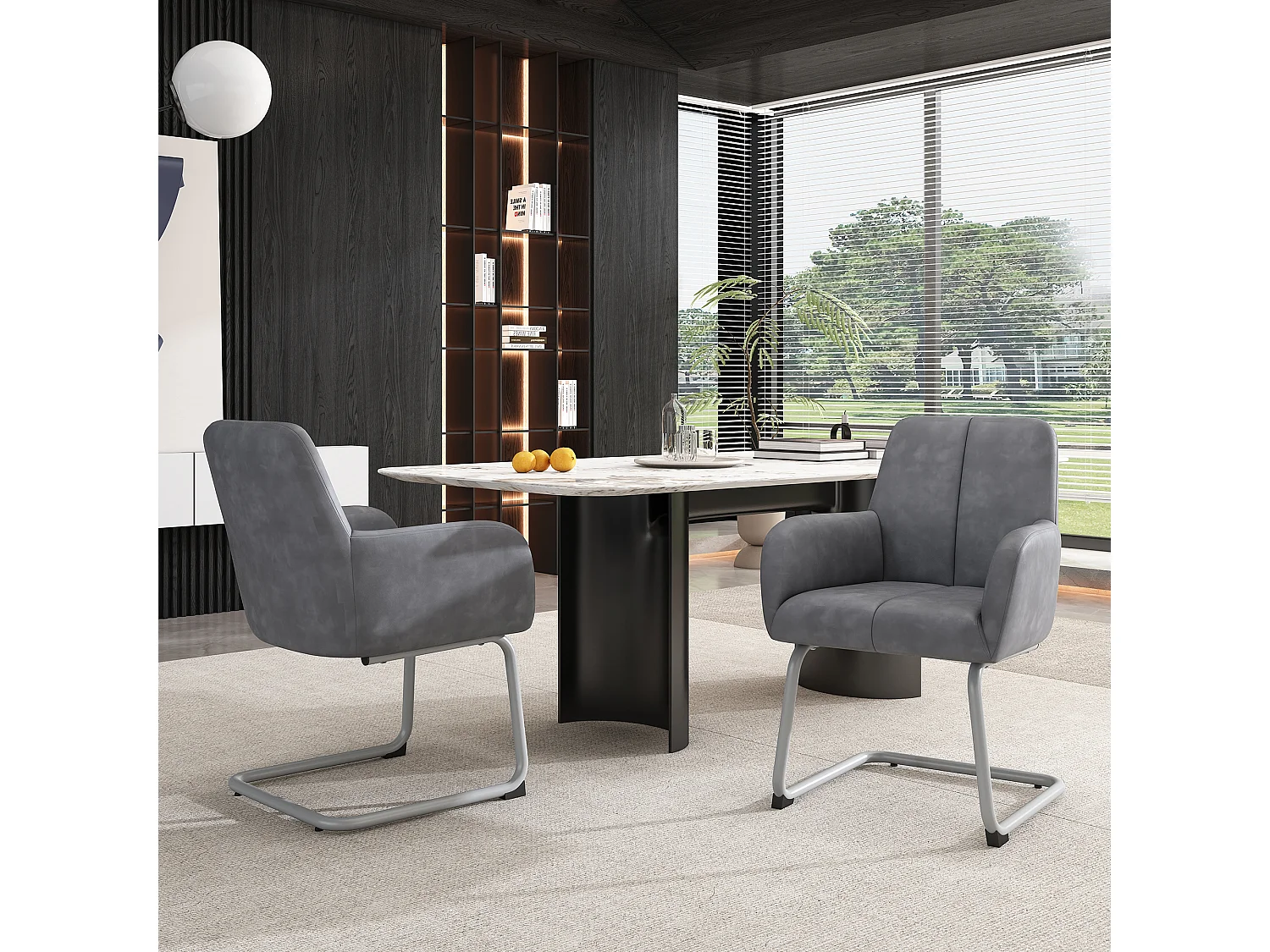 Komplet 2 skórzanych foteli - 86 x 51 x 45 cm - do sypialni i salonu - z wygiętymi nogami stalowymi - szary 4070059 - obrazek 1