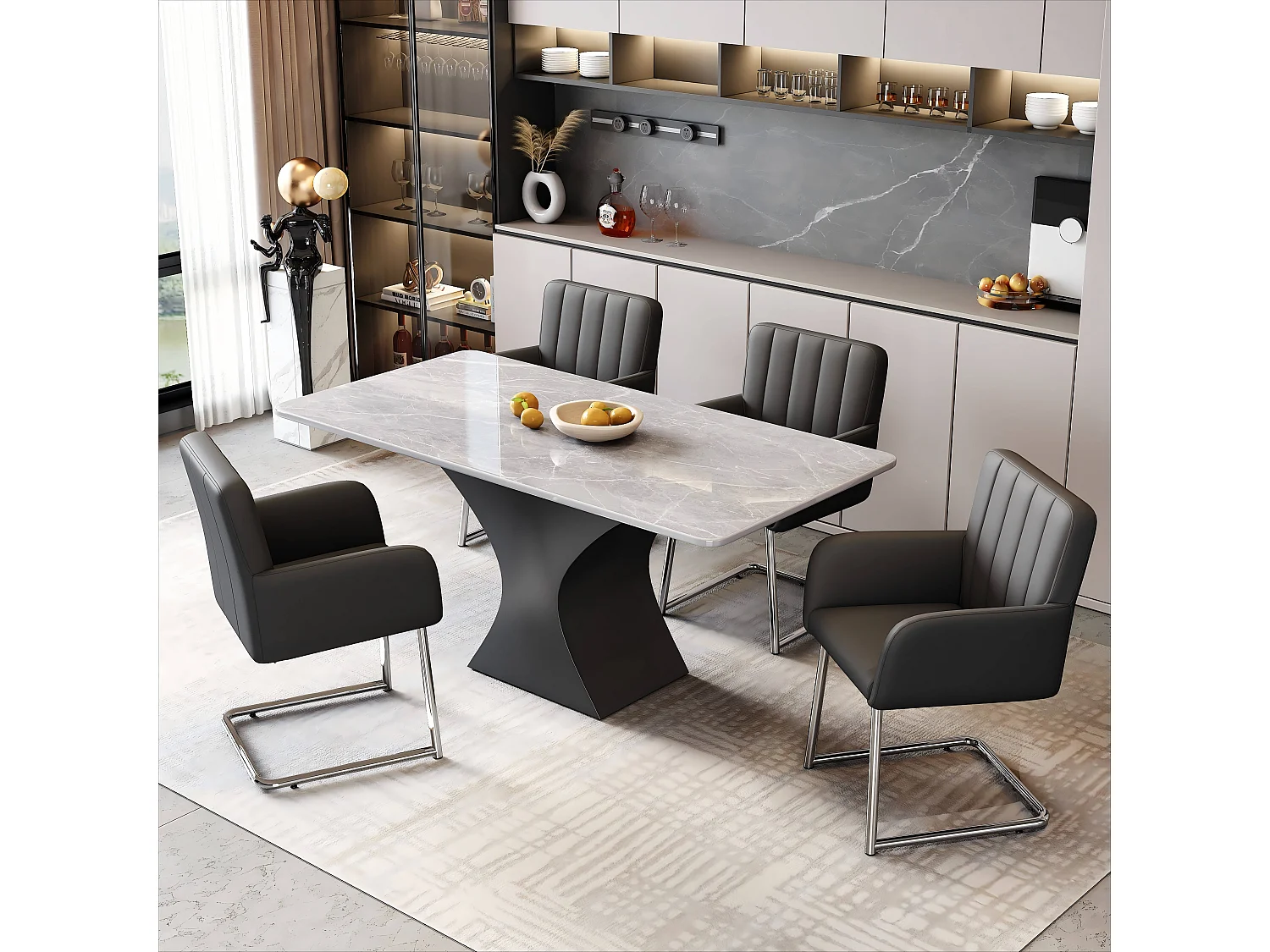 Komplet 4 krzeseł - 86 x 50 x 46 cm - fotel tapicerowany z metalowymi nogami - do sypialni i biura - ekoskóra - czarny 4073895 - obrazek 1