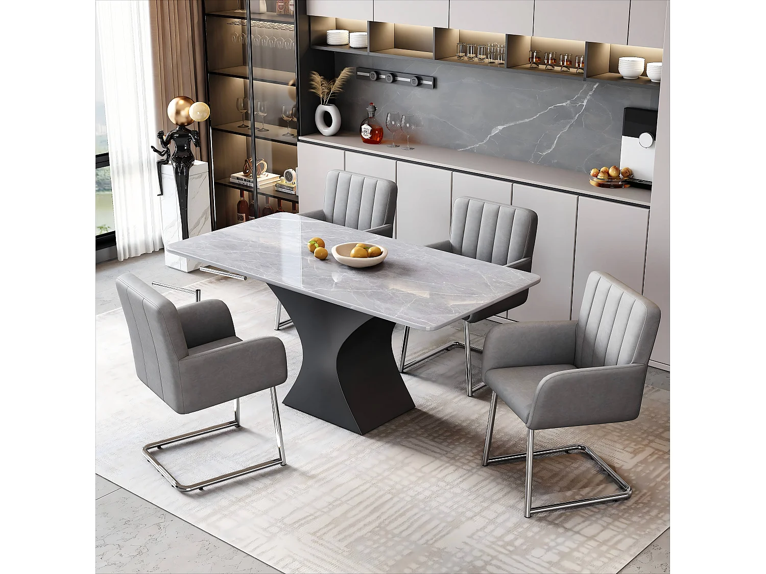 Komplet 4 krzeseł - 86 x 50 x 46 cm - fotel tapicerowany z metalowymi nogami - do sypialni i biura - ekoskóra - szary 4073896 - obrazek 1