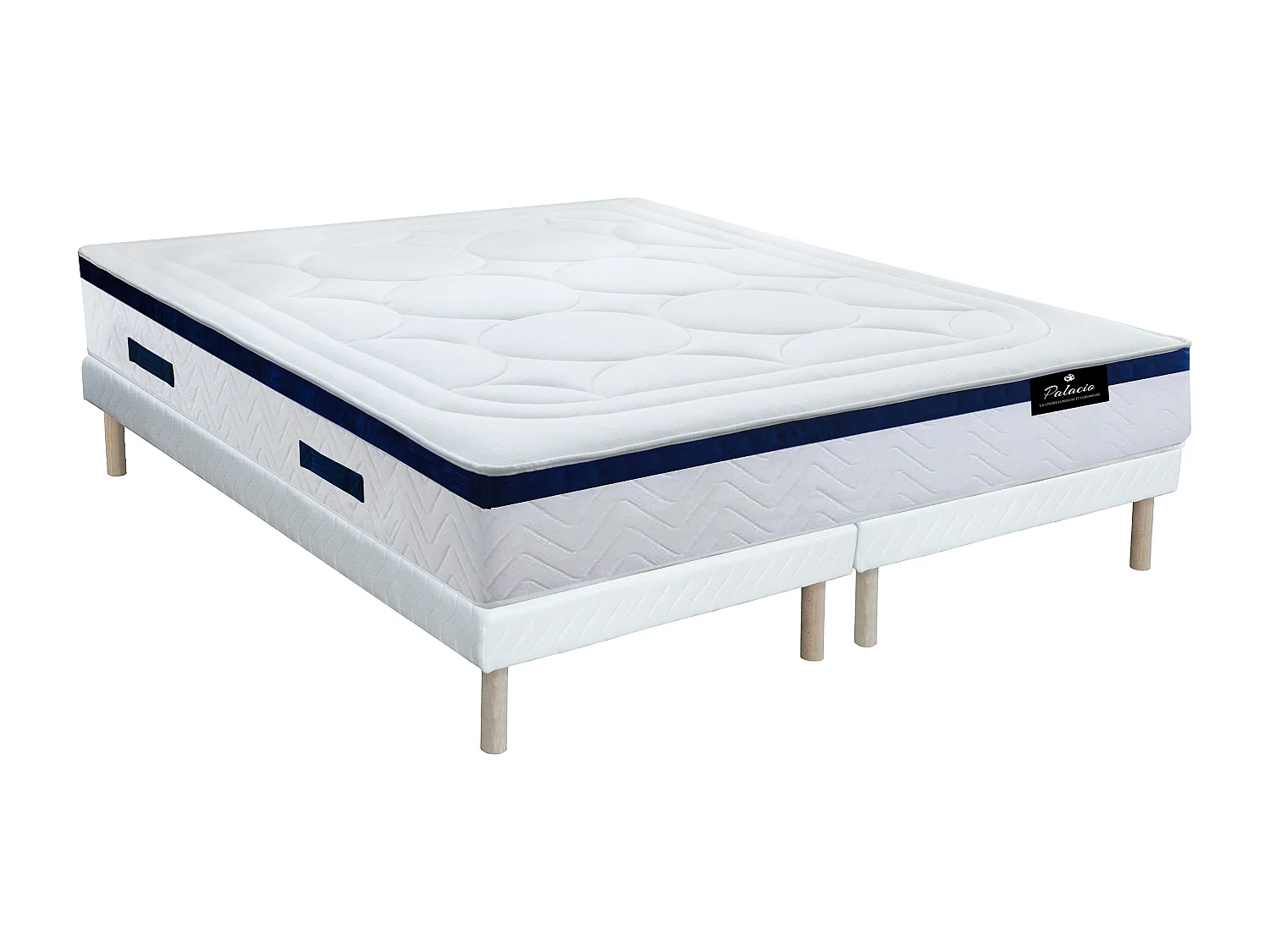 Komplet stelaż + materac hybrydowy na sprężynach kieszeniowych i pamięć kształtu z naszywką MARQUIS marki DREAMEA - gr. 30 cm - 180 x 200 cm - niebieski 121099 - obrazek 1