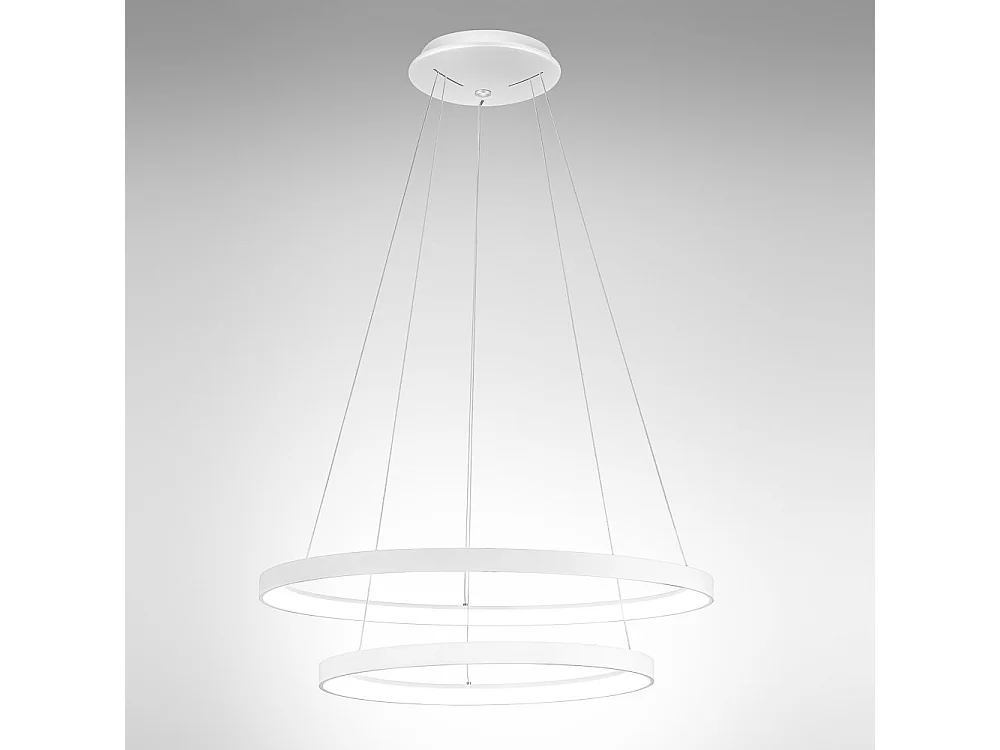 Krizia - lampa wisząca podwójna LED 88W z możliwością ściemniania - 6300lm, ciepłe światło 3000K, matowe białe pierścienie, dyfuzor opalowy, IP20, średnica 60+80 cm 4105030 - obrazek 1