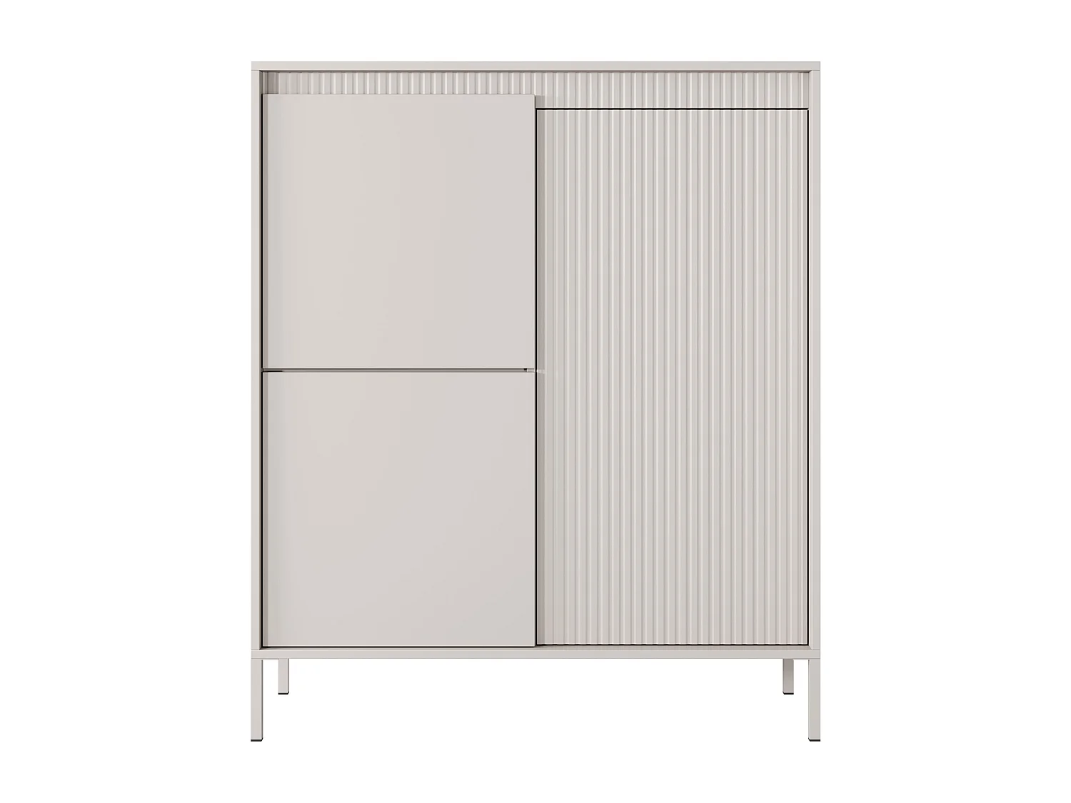 Komoda SENSO 3D wysoka beżowa 103,5x123,4x39,5 cm nowoczesny design, żłobione fronty MDF, push-to-open, metalowe nóżki, dużo miejsca do przechowywania 4105472 - obrazek 1