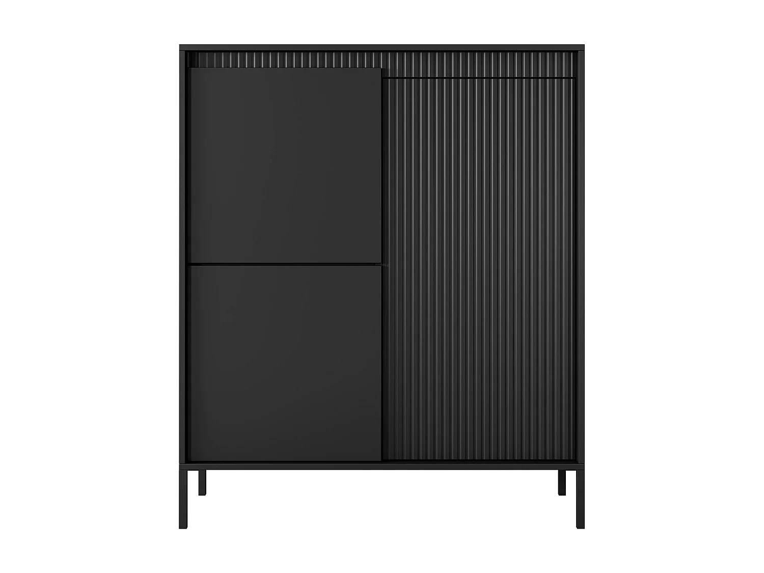 Komoda SENSO 3D wysoka czarna 103,5x123,4x39,5 cm nowoczesny design, żłobione fronty MDF, push-to-open, metalowe nóżki, dużo miejsca do przechowywania 4105473 - obrazek 1
