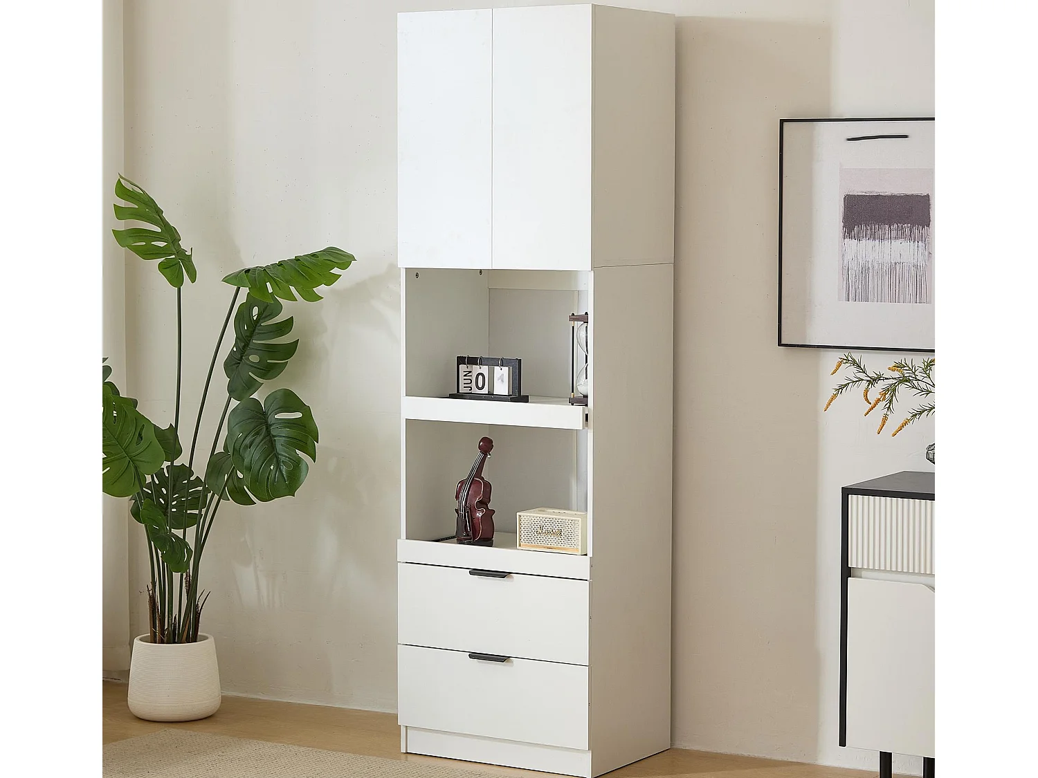 Kredens kuchenny 59.5×45×200 cm – 2 drzwi i 2 szuflady – biały 4141684