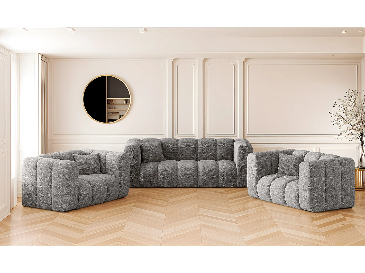 Komplet wypoczynkowy 2+1+1 Grand, tkanina Haga, Szary 4145573