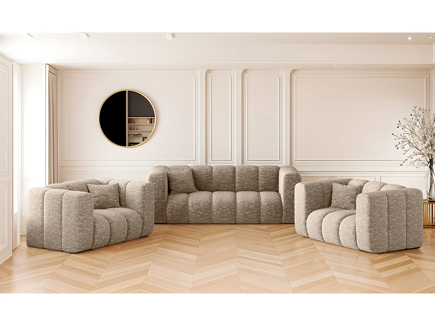 Komplet wypoczynkowy 2+1+1 Grand, tkanina Haga, Beżowy 4145575