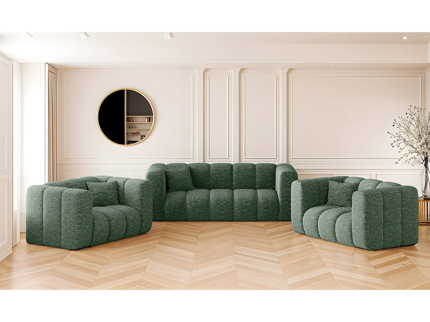 Komplet wypoczynkowy 2+1+1 Grand, tkanina Haga, Zielony 4145572