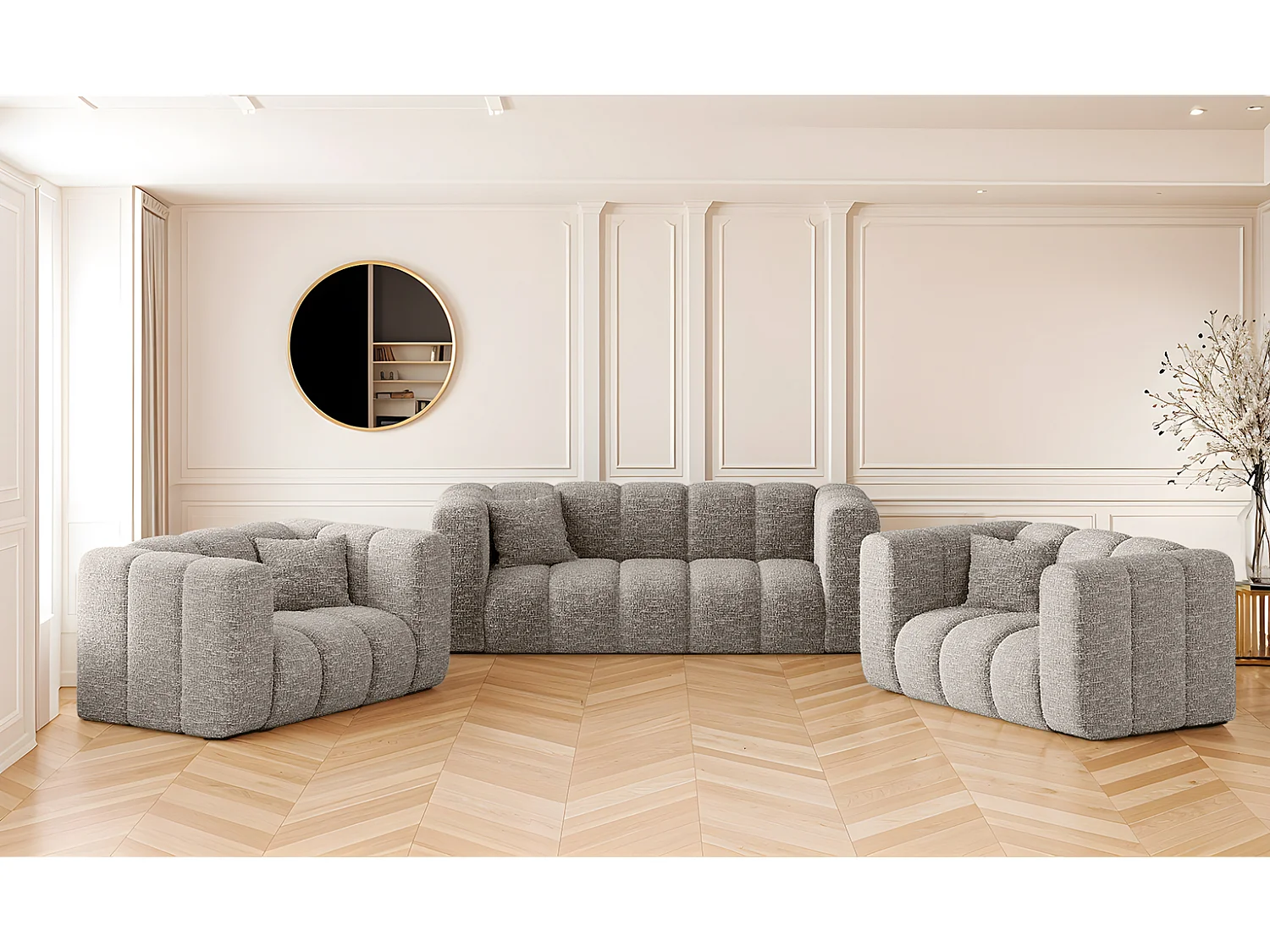 Komplet wypoczynkowy 2+1+1 Grand, tkanina Haga, Jasnoszary 4145578