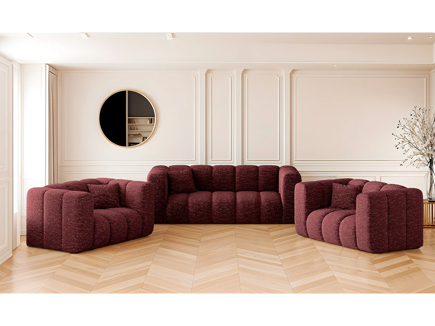 Komplet wypoczynkowy 2+1+1 Grand, tkanina Haga, Bordowy 4145579