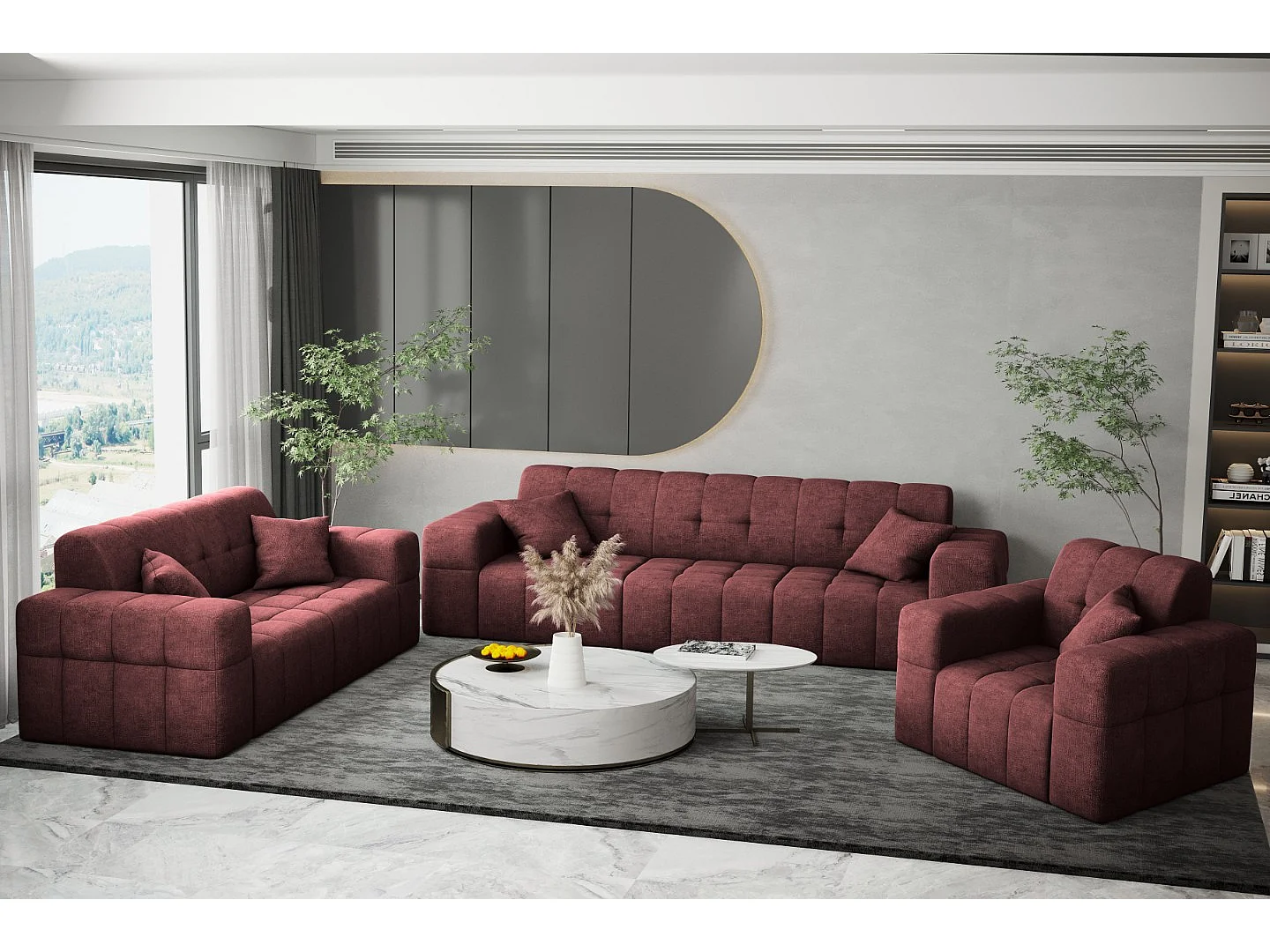 Komplet wypoczynkowy 3+2+1 NIMES, tkanina Perfect Harmony, Bordowy 4166335