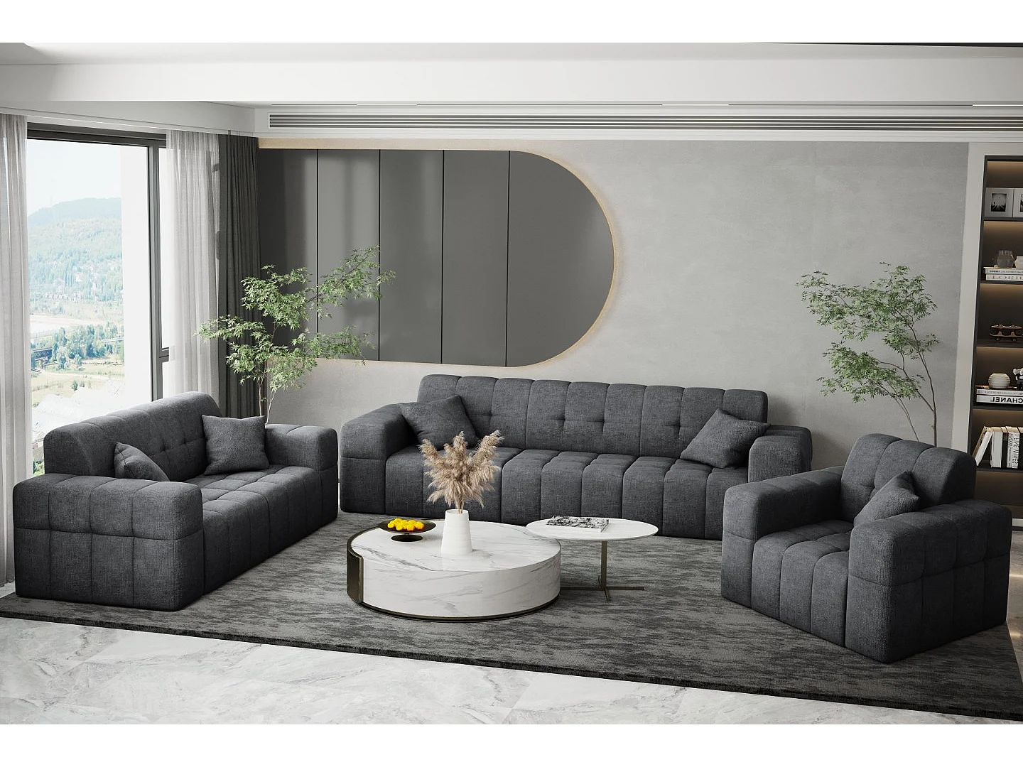 Komplet wypoczynkowy 3+2+1 NIMES, tkanina Perfect Harmony, Ciemnoszary 4166337