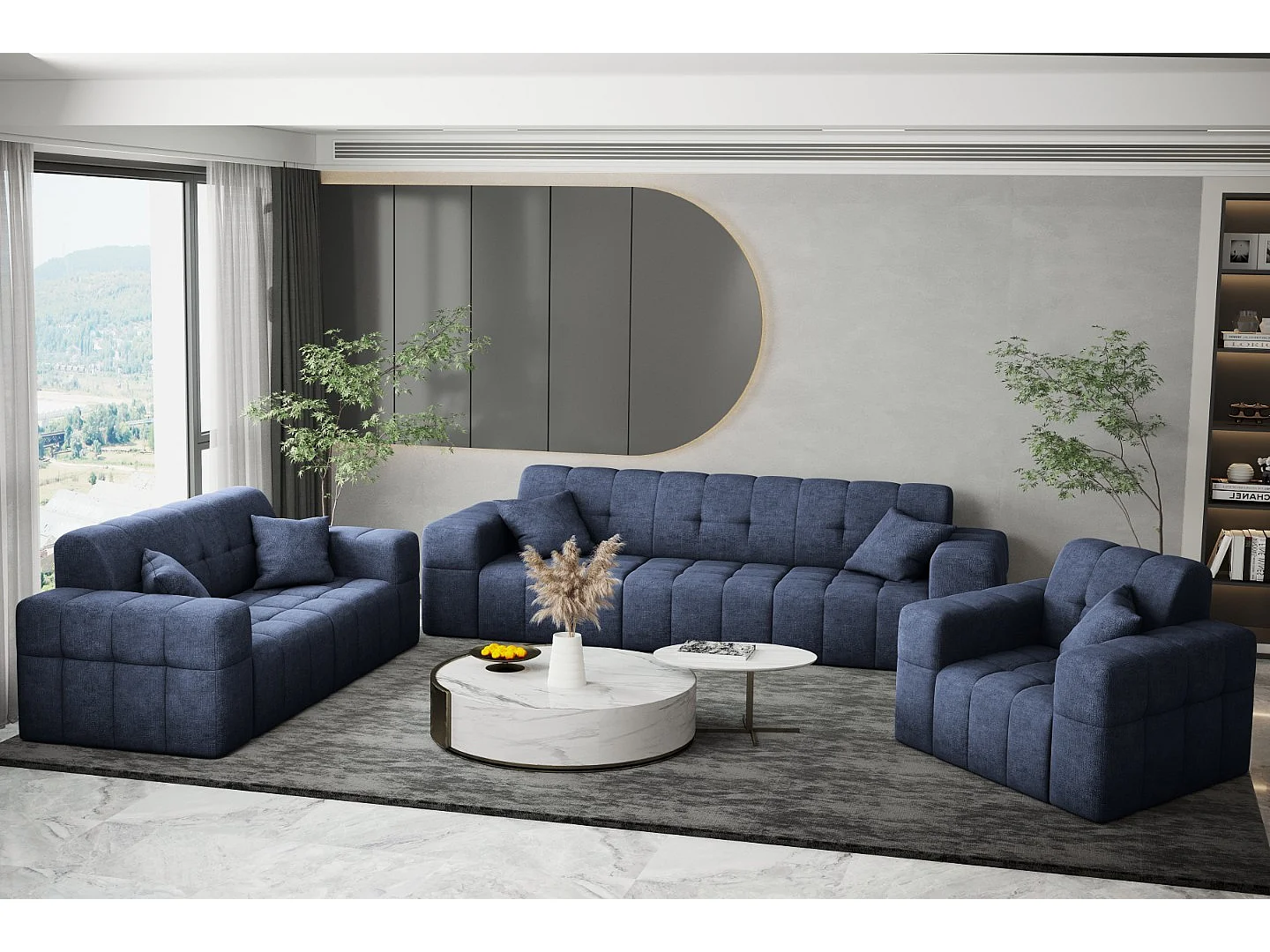 Komplet wypoczynkowy 3+2+1 NIMES, tkanina Perfect Harmony, Ciemnoniebieski 4166340