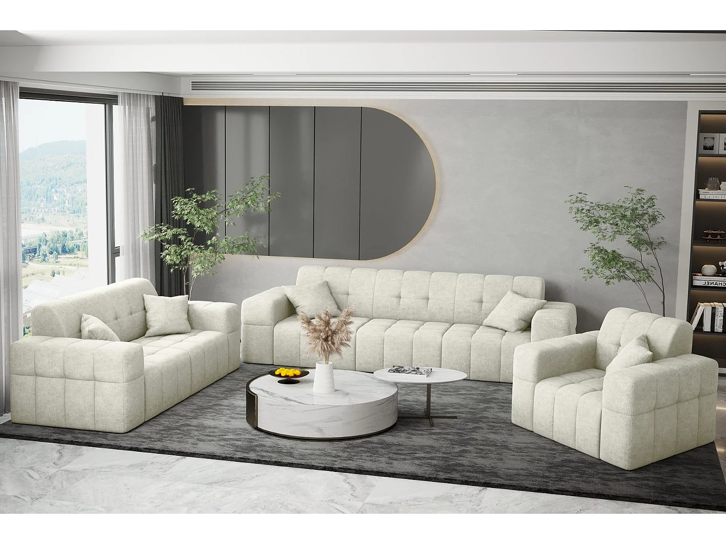 Komplet wypoczynkowy 3+2+1 NIMES, tkanina Perfect Harmony, Kremowy 4166341