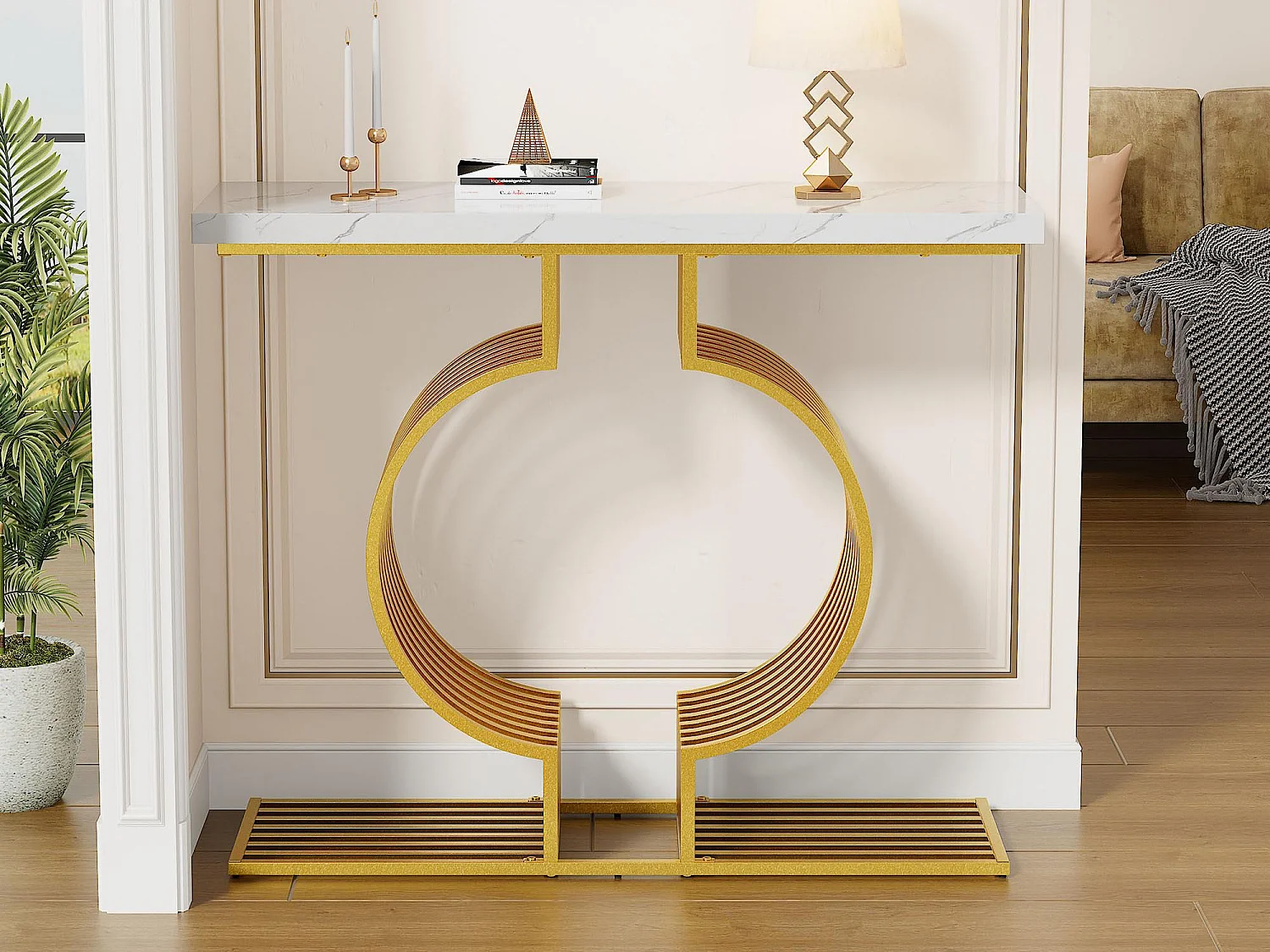 Konsola 100x30x80 cm - Złota podstawa - MDF - Biały + Złoty 4182083 - obrazek 1