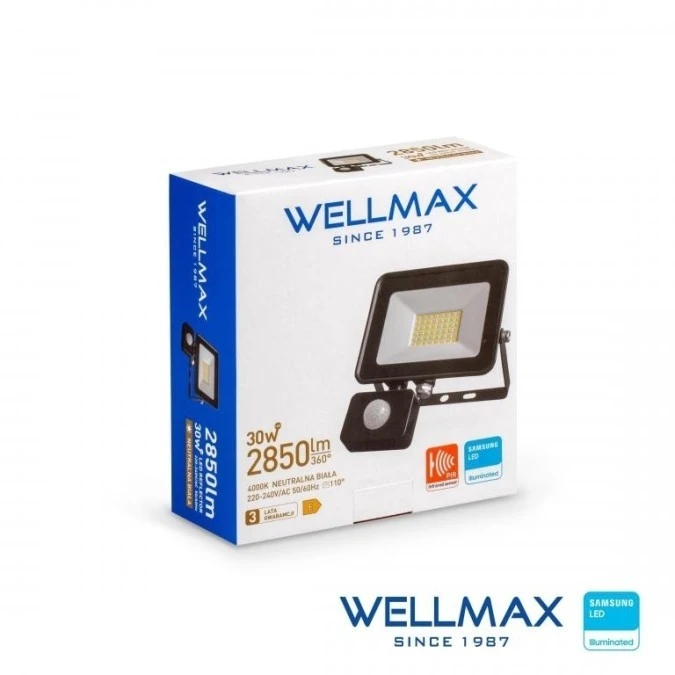 Naświetlacz LED 30W 95lm/W 2850lm IP54 Neutralna 4000K z czujnikiem ruchu SAMSUNG GOL1FLN030P - obrazek 1