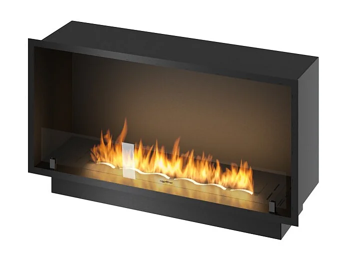 Kominek bioetanolowy Inside Black 1000 do zabudowy – matowa czerń, ze szkłem, palnik 3 l, nowoczesny design 4215392
