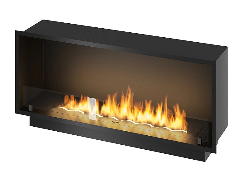 Kominek bioetanolowy Inside Black 1200 do zabudowy – matowa czerń, ze szkłem, palnik 4 l, nowoczesny design 4218522
