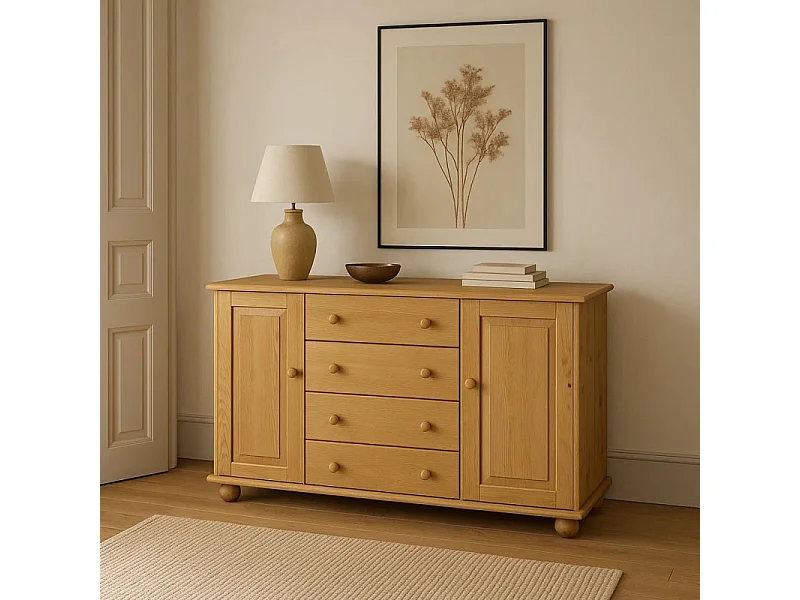Komoda z drewna litego 138 cm Roxana Classic, kolor dębowy 4294389 - obrazek 1