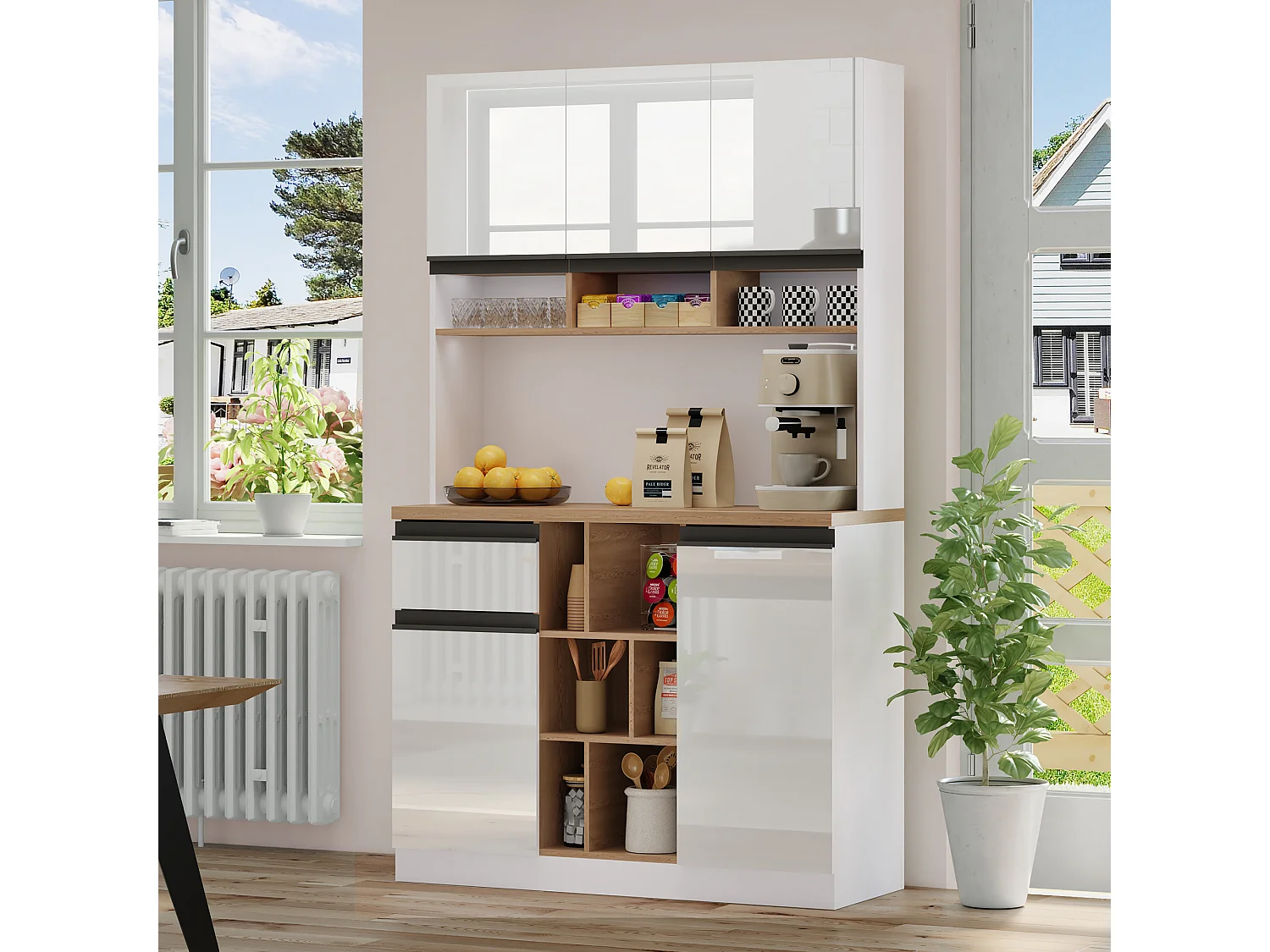 Komoda wysoka - 105 x 45 x 185 cm - z regulowanymi półkami + 1 szuflada + 3 drzwi - MDF - biała 4321882 - obrazek 1