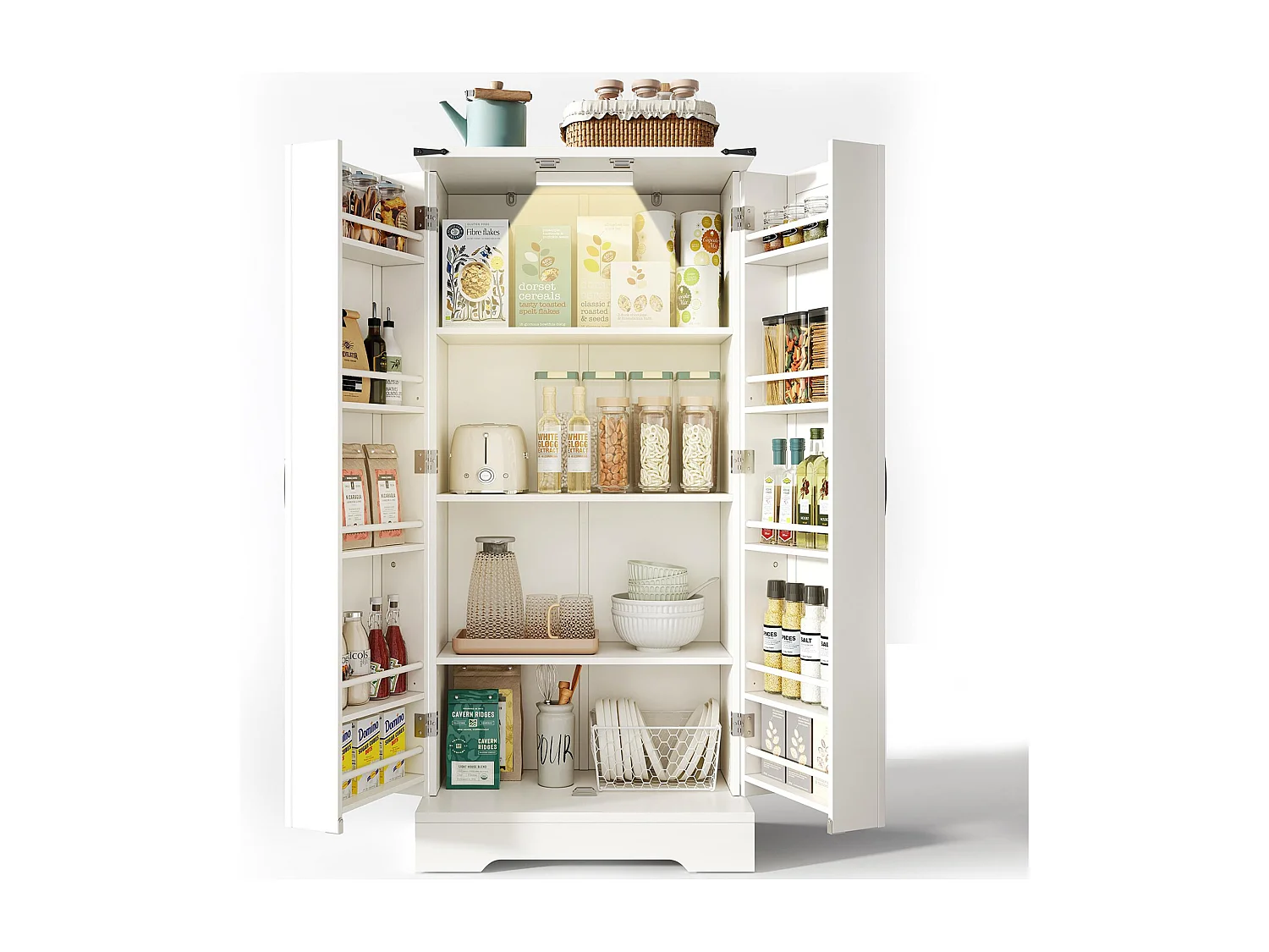 Kredens kuchenny 60×35×128.5 cm - z LED - 2 drzwi z półkami - biały 4141677 - obrazek 1
