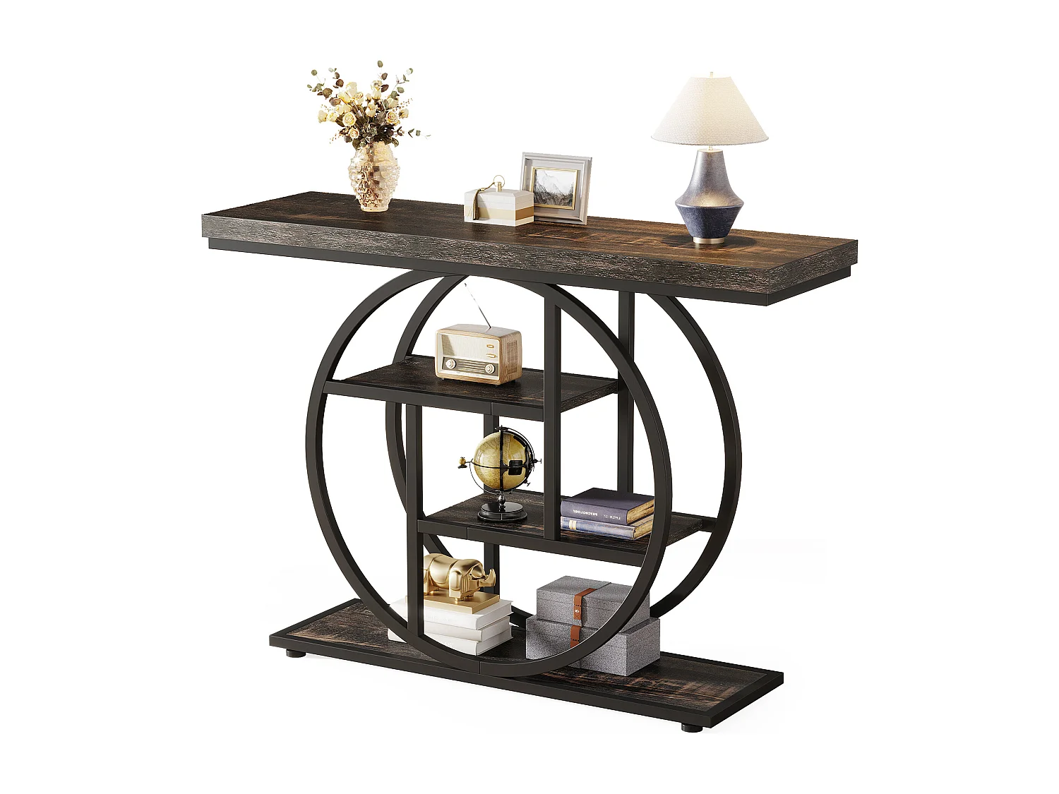 Konsola w stylu industrialnym, 105 cm, 4 poziomy, okrągła podstawa (czarna) 4380916 - obrazek 1