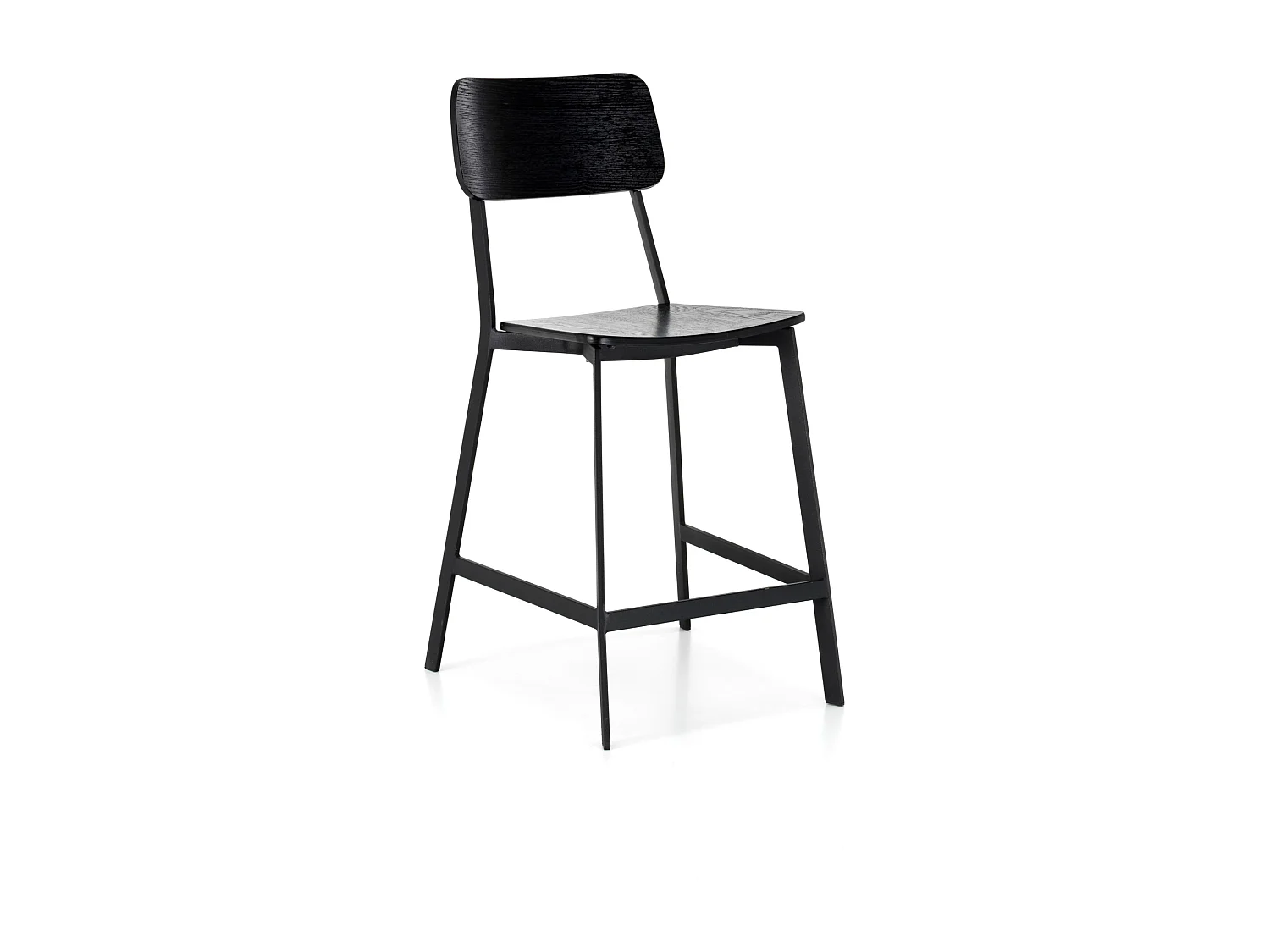 Komplet 2 czarnych drewnianych wysokich krzeseł z podnóżkiem i metalowymi nogami "Teo" cm 51,5x51,97h 4381100 - obrazek 1
